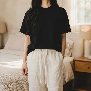 New Relaxed  Drawstring Linen Pants - Cream